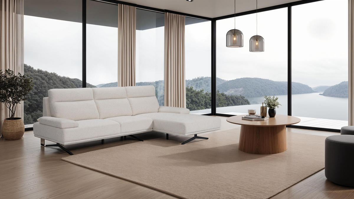 ECKSOFA Webstoff Beige - Beige/Schwarz, Textil/Metall (304/176cm) - Furnhouse
