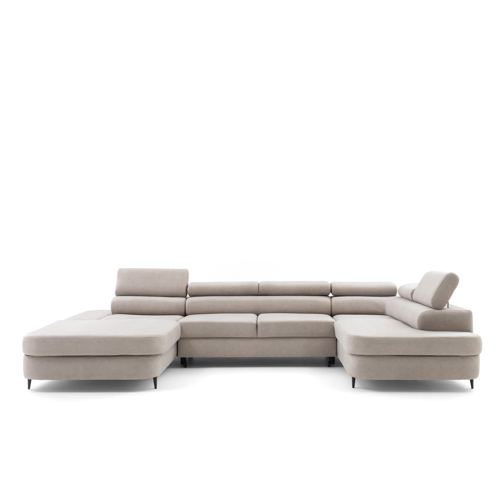 ECKSOFA U-Form PRIAM U Rechts mit Schlaffunktion 126x270 Velours Cream - Creme/Schwarz, Holz/Textil (203/91/350cm) - Muffo