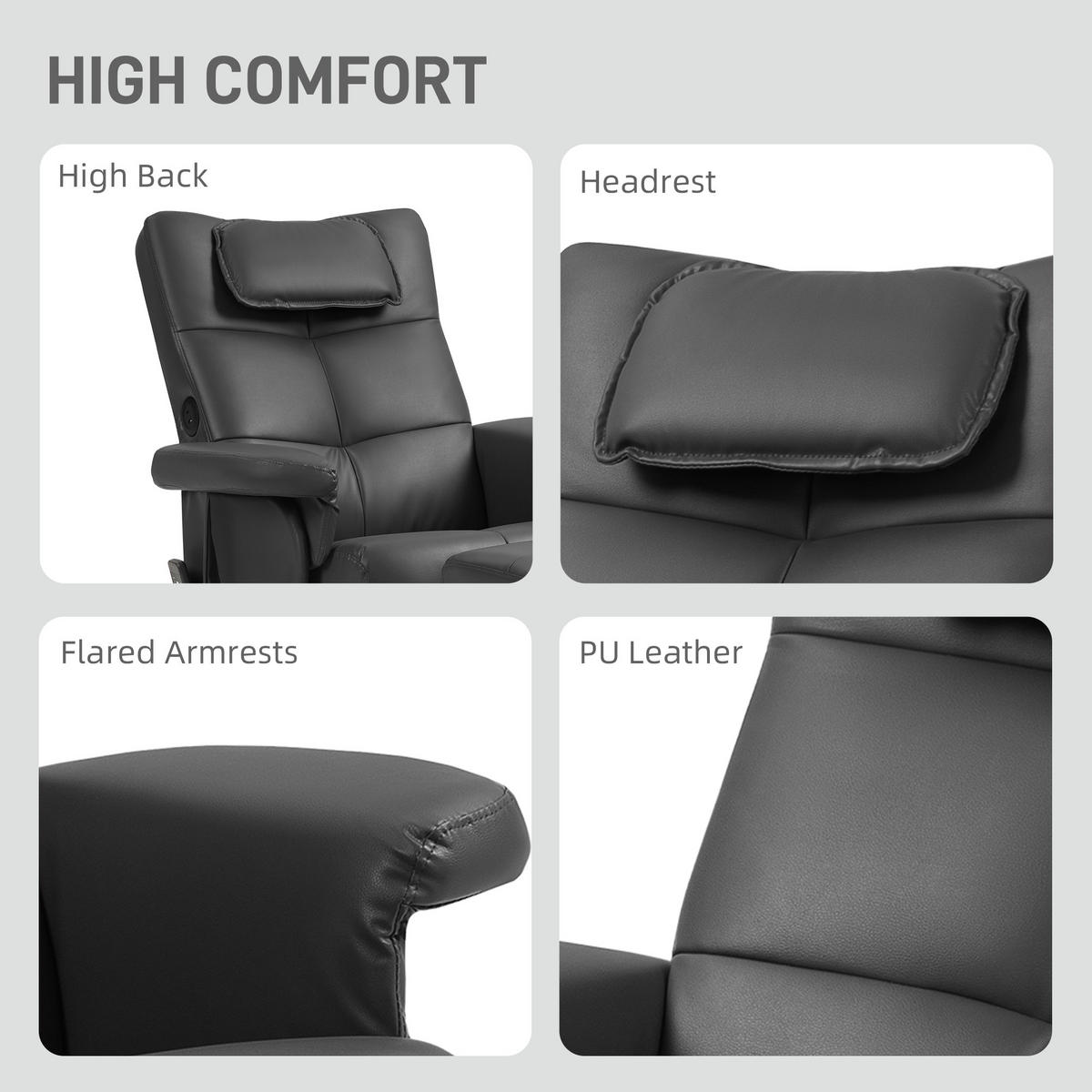 RELAXSESSEL Massagesessel mit Hocker Fernsehsessel mit Liegefunktion Schwarz - Schwarz, Leder (86/93/78cm) - HOMCOM