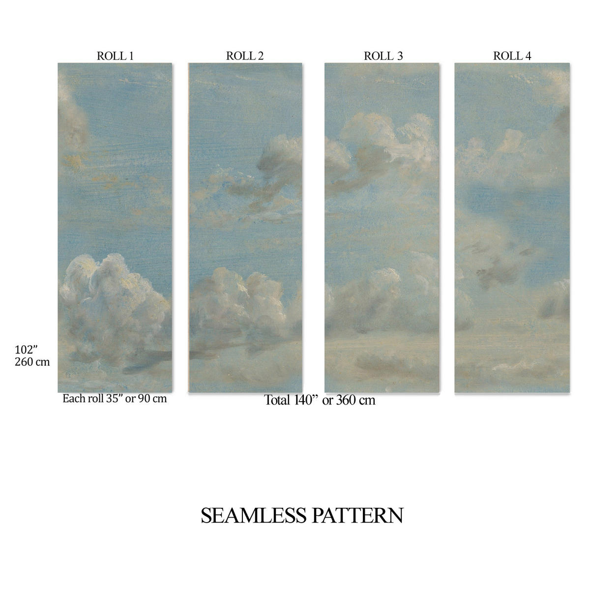 TAPETE Gemalter Himmel aus echtem Papier, 360x260cm, 4 Rollen - Blau, Papier (360/260cm) - WALLPAPERS4BEGINNERS