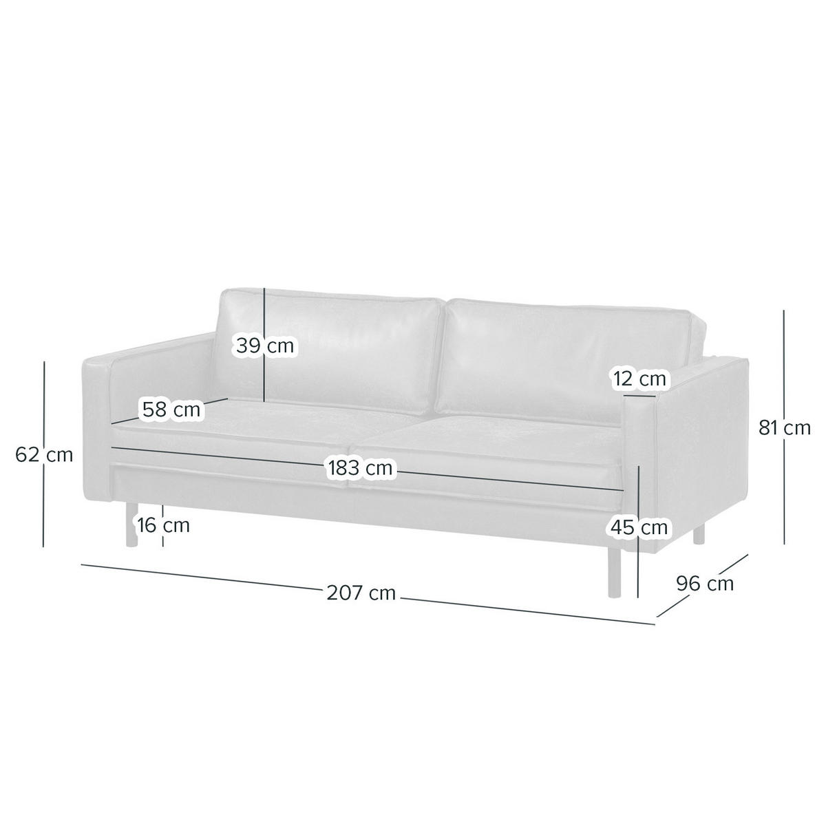 3-SITZER SOFA - Cognac/Schwarz, Leder/Textil (207/81/96cm) - home24