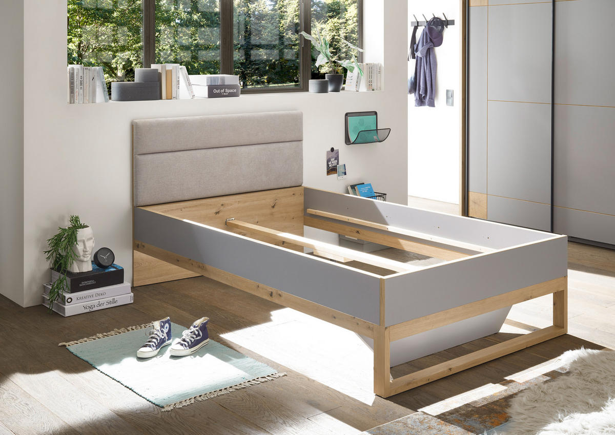 JUGENDZIMMER Flavo in Arktisgrau und Artisan Eiche mit Absetzungen in Hirnholz 6-teilig - Kinderzimmer Komplett Set - Grau, Holzwerkstoff (120/200/80cm)