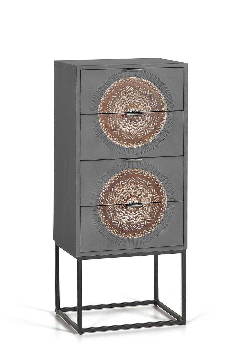 KOMMODE Mangoholz und graue und braune Metallbeine - Grau, Holz (45/105/35cm) - Giner y Colomer