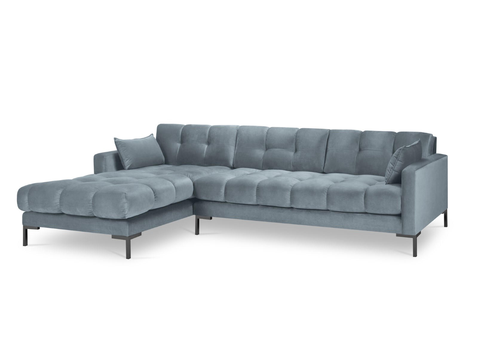 ECKSOFA links Mamaia aus Samt hellblau 5 Sitzplätze - Hellblau, Textil (185/293cm) - Micadoni