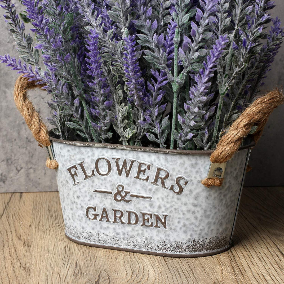 KUNSTPFLANZE Lavendel im Metalltopf Shabby-Stil - Flieder, Kunststoff (30cm)