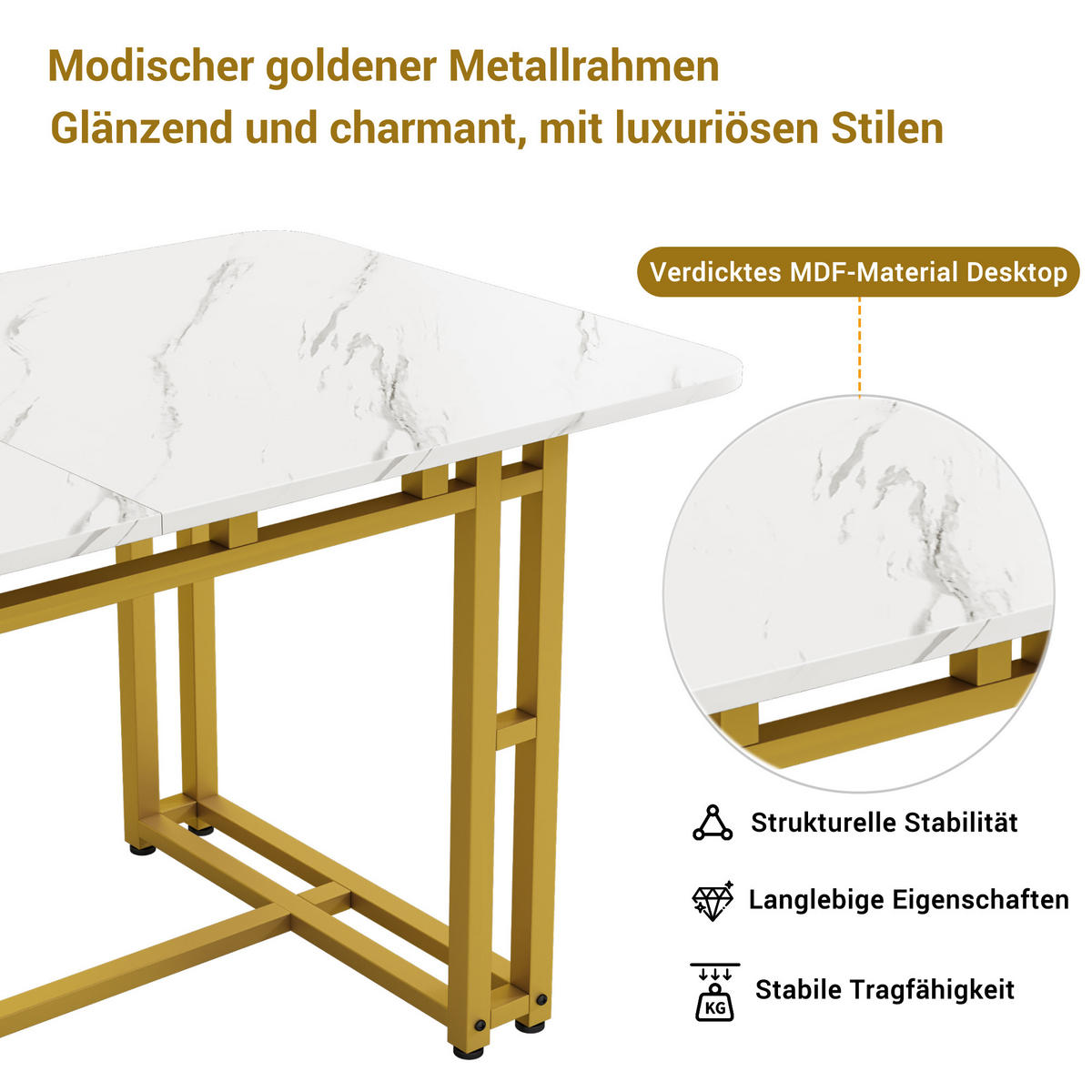 ESSTISCH Golden 120/70/74 cm - Goldfarben, Holzwerkstoff/Metall (120/70/74cm) - Urban Meuble