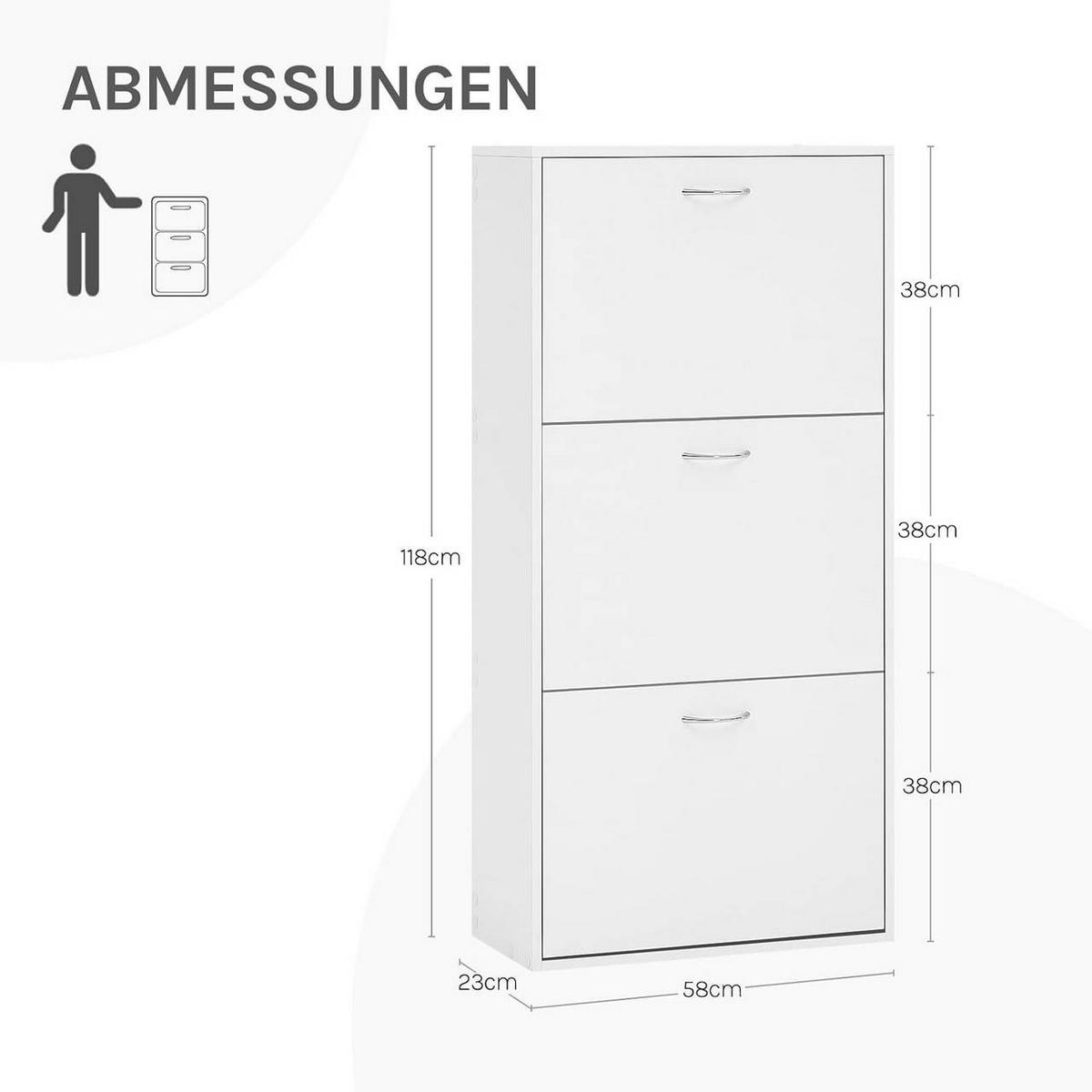 SCHUHKIPPER 58x23x118 cm, Weiß - Silberfarben/Weiß, Holzwerkstoff (58/118/23cm) - Woltu