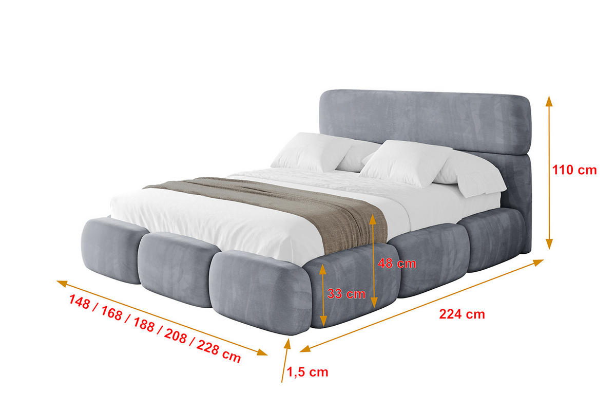 POLSTERBETT mit Bettkasten und Lattenrost, Bett mit Matratze H3/H4 - ELVA 120x200 Grau - Grau, Holzwerkstoff/Textil (120/200cm) - ALTDECOR
