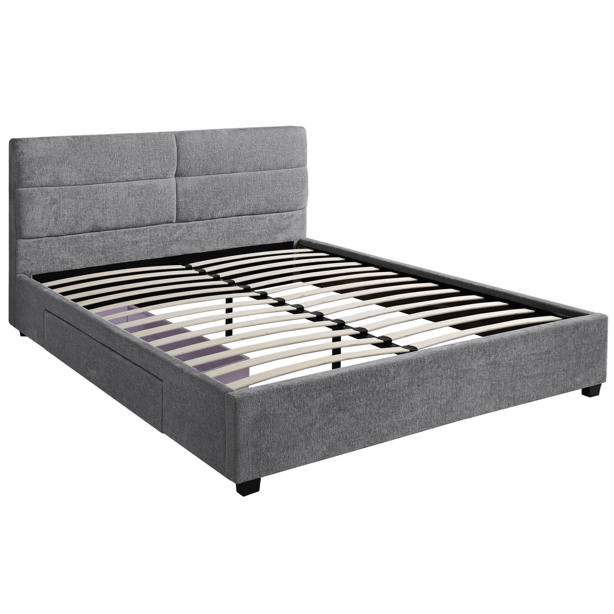 POLSTERBETT Aurea Doppelbett 160x200 cm mit Schublade, ohne Matratze, Chenille-Stoff, Grau - Schwarz/Grau, Textil (160/200cm) - Beautysofa