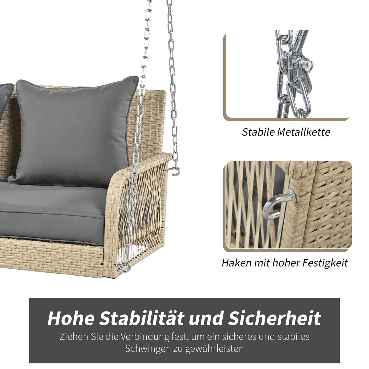 HOLLYWOODSCHAUKELL 2-Sitzer Beige Rattan Mit Waschbaren Kissen - Beige, Naturmaterialien (54/53/114cm) - FLIEKS