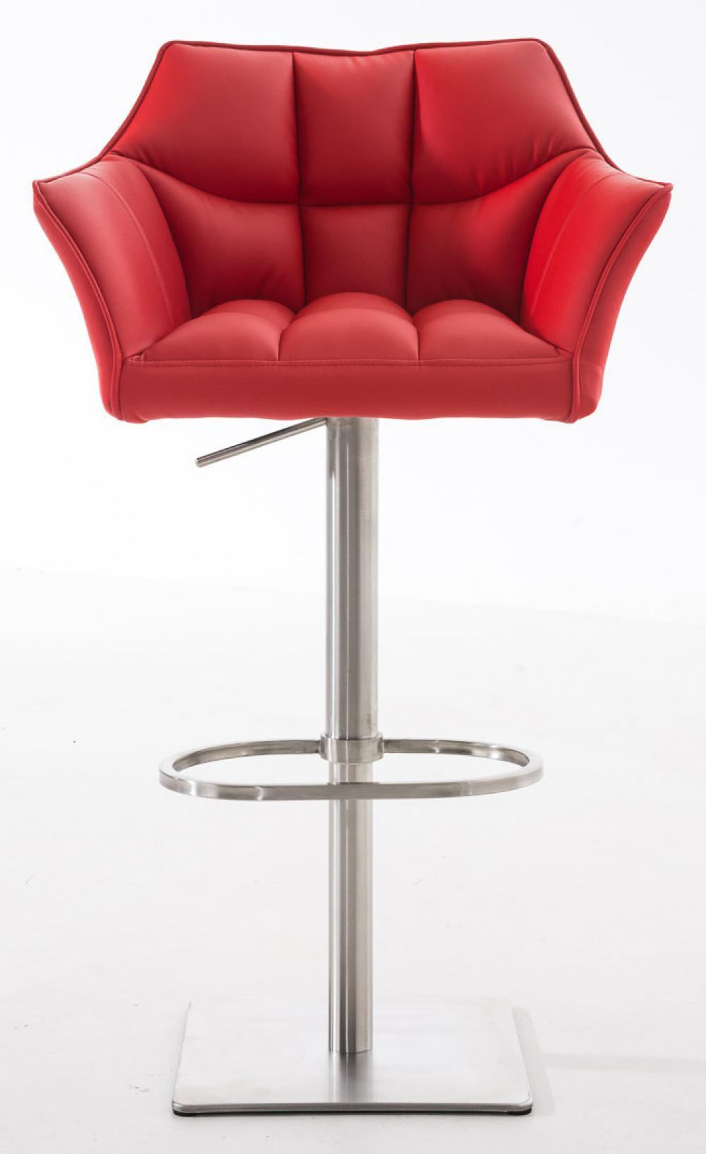 BARHOCKER 2er Set Lederlook Rot - Edelstahlfarben/Rot, Textil/Metall (64/88/45cm) - CLP