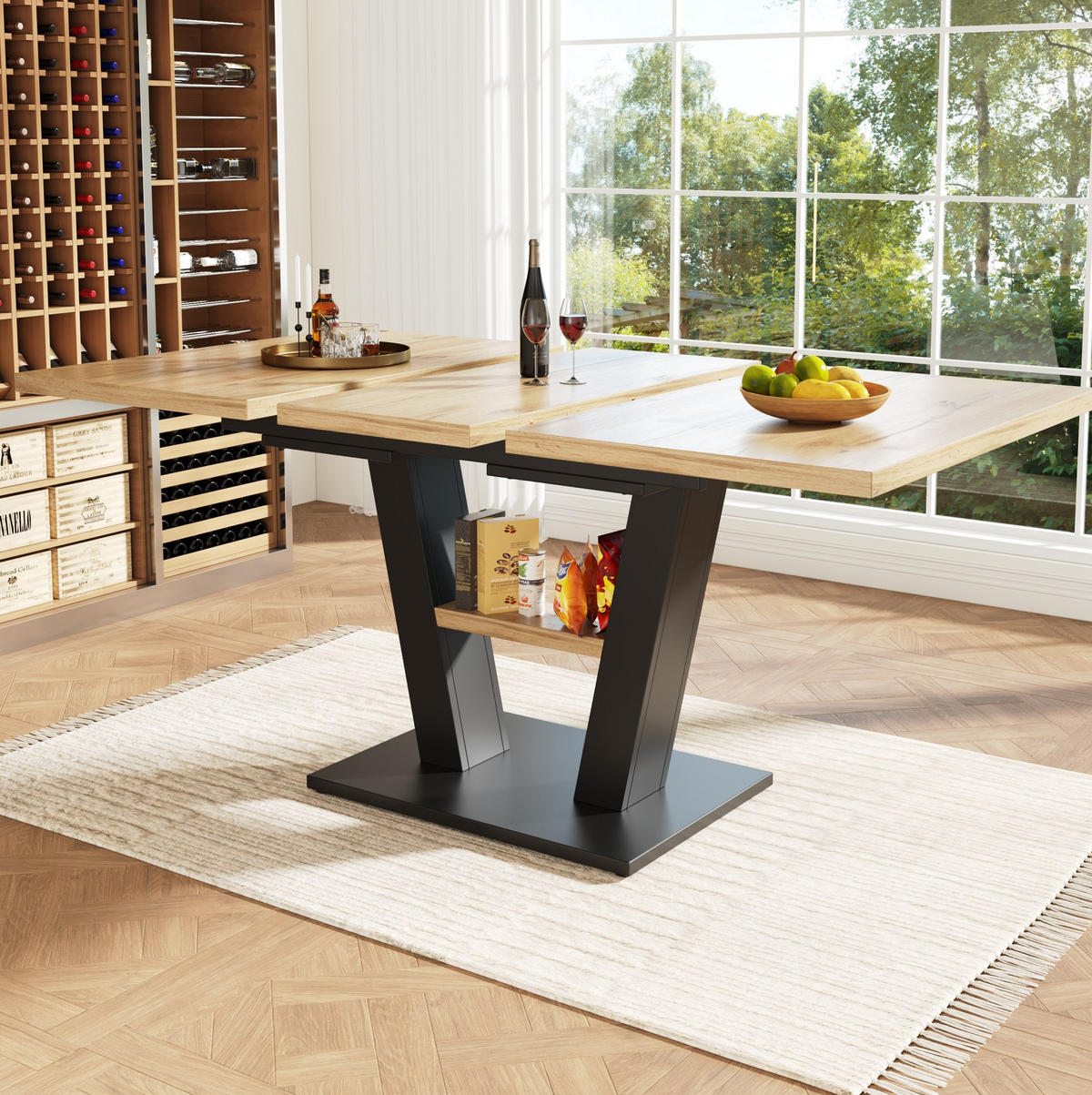 ESSTISCH aus MDF und Metall 118-157x70x75 cm Schwarz/Natur ausziehbar mit Nivellierfüßen - Naturfarben, Holzwerkstoff (157/70/75cm) - Modfu