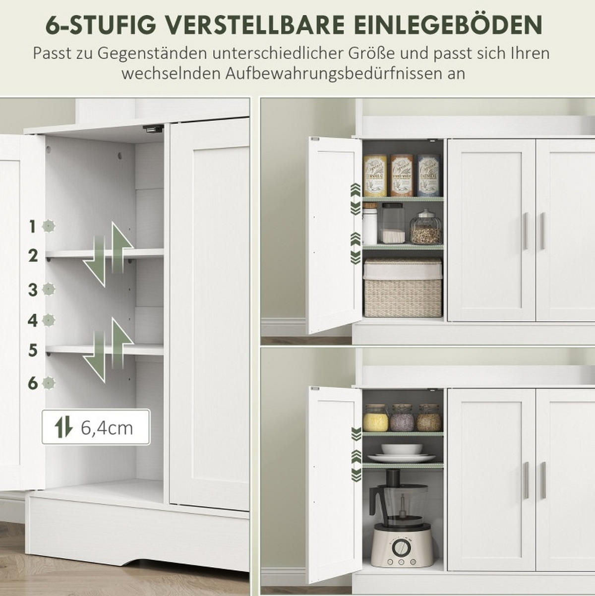 KÜCHENSCHRANK mit Glastüren und verstellbaren Regalen 108 x 35 x 180 cm Weiß - Weiß, Holz (35/180/108cm) - Meubliv