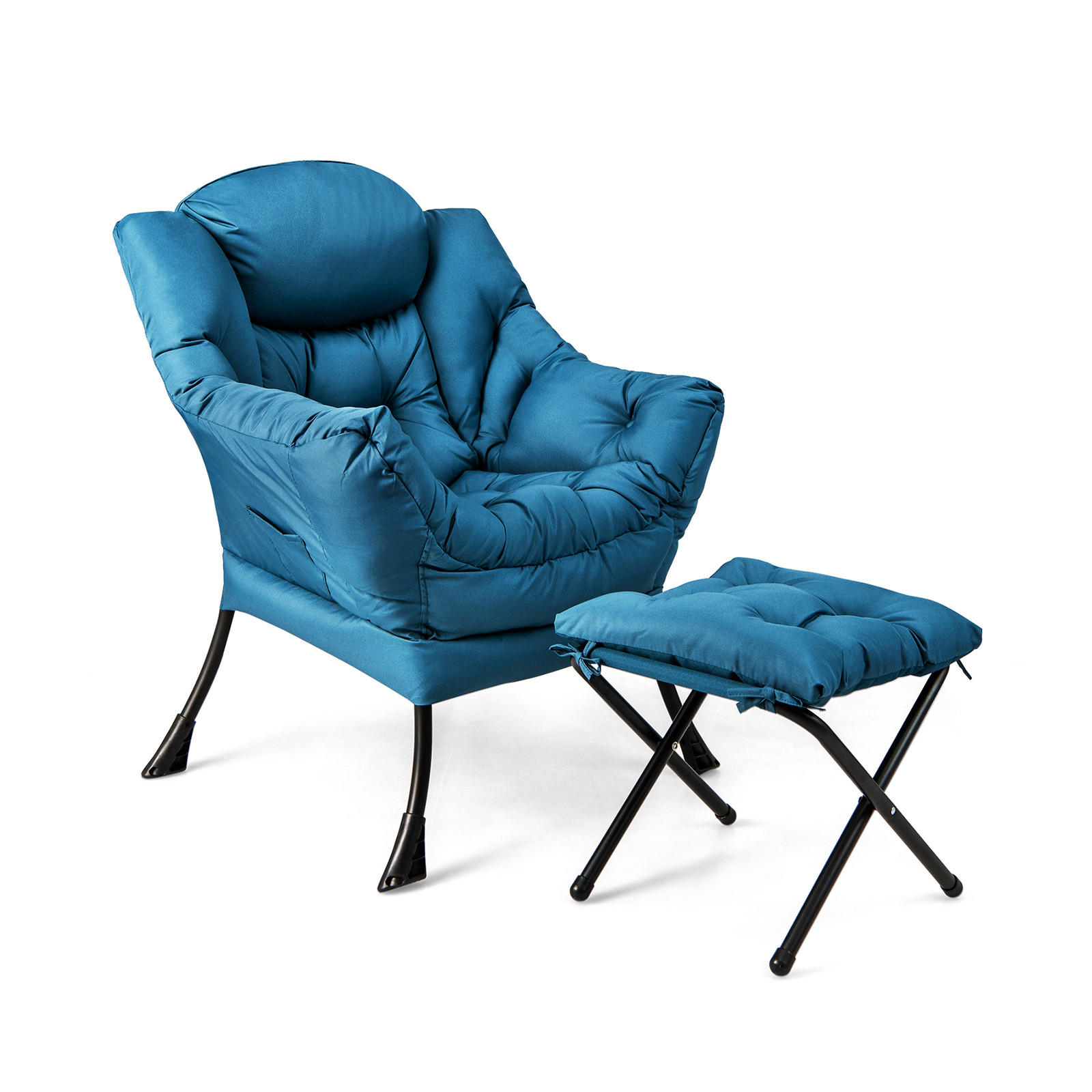 KRESLO s podnožkou modré - modrá, plast (81/94.5/75cm) - COSTWAY