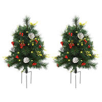 2-ER Set Weihnachtsbäume Mini Künstlicher Christbaum mit rote Beere LED IP44 - Grün, Kunststoff (75cm) - HOMCOM