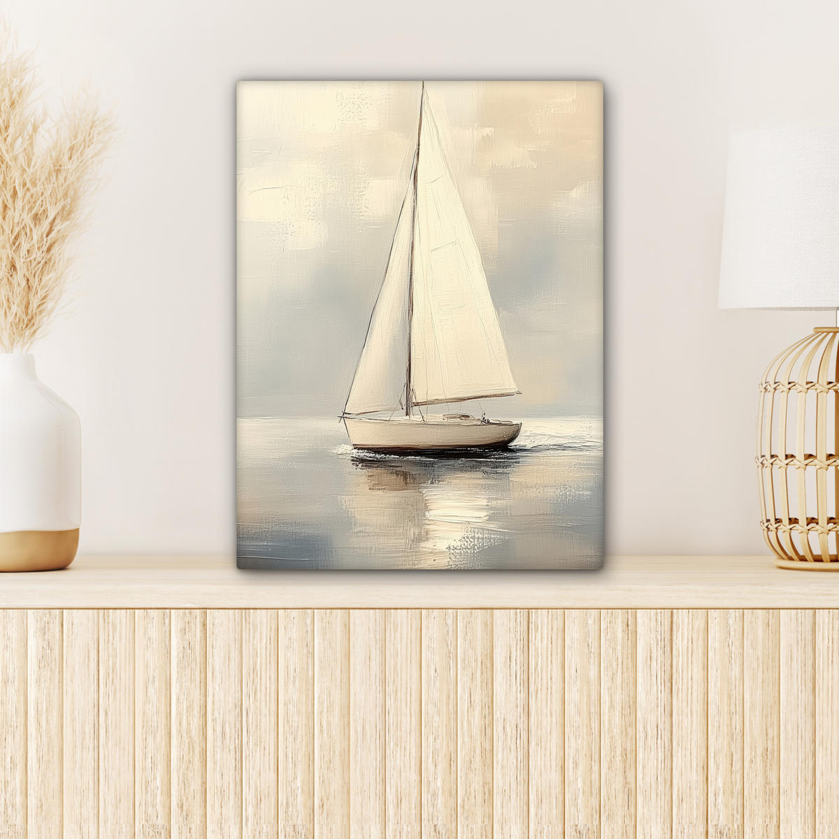 LEINWANDBILD Segelschiff - Meer - Bewölkt 30x40 cm - Creme, Textil (30/40cm) - MuchoWow