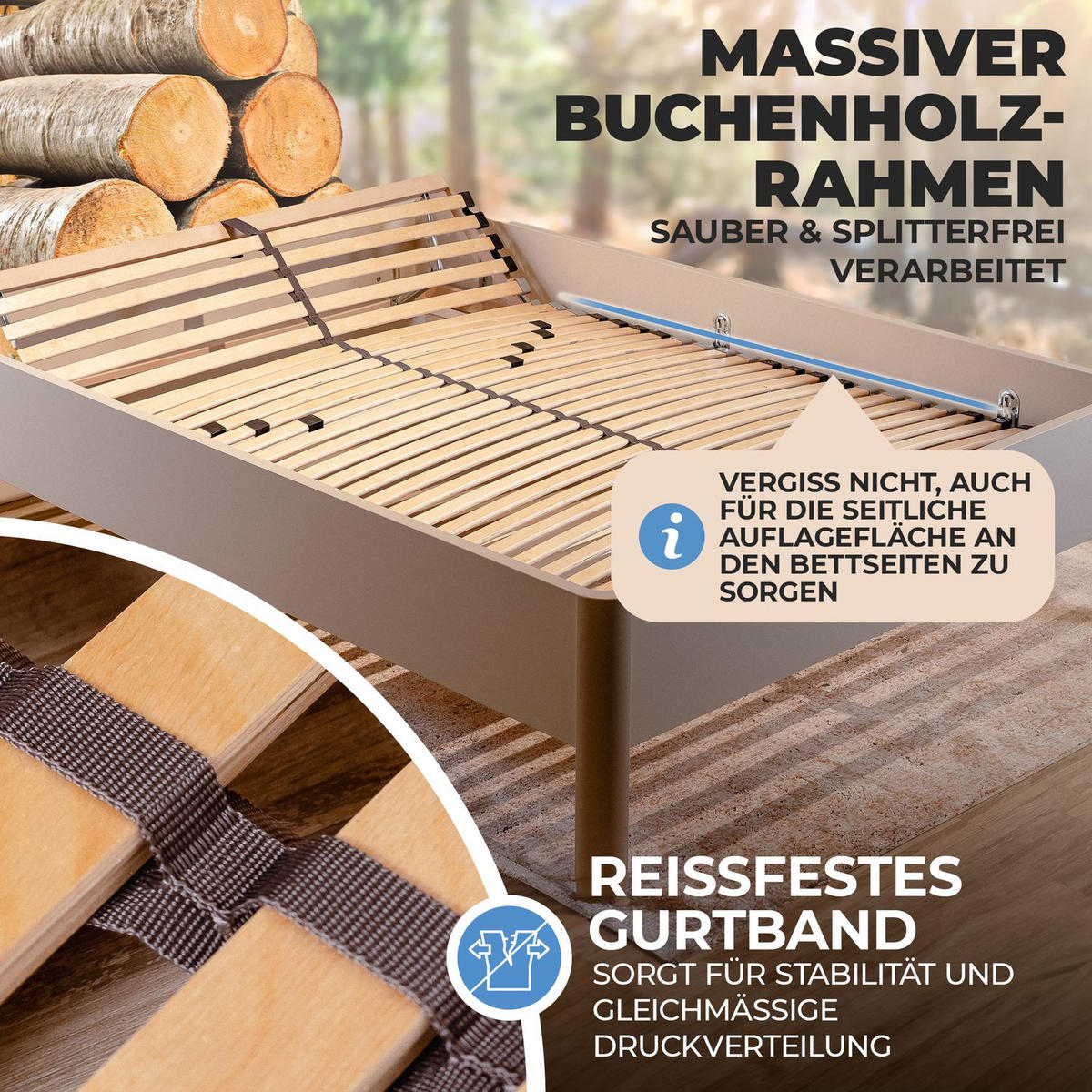 LATTENROST ERGO K 140x220 cm Kopfteil verstellbar - Naturfarben, Holz (140/220cm) - Coemo