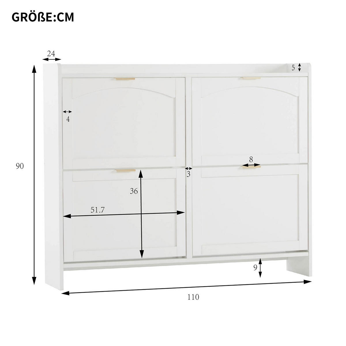 SCHUHSCHRANK mit 4 Kippfächern, offenen Ablagen, weiß - Weiß, Holzwerkstoff (24/90/110cm) - Meubles Cosy