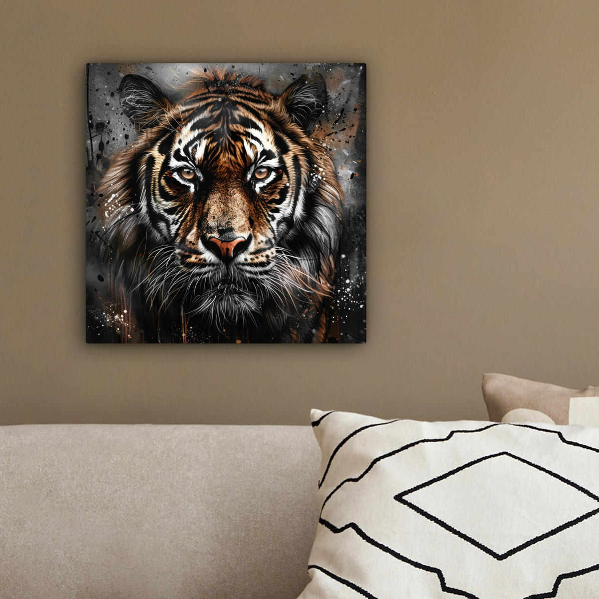 LEINWANDBILD Tiger - Tiere - Porträt - Luxus - Schwarz 20x20 cm - Anthrazit, Textil (20/20cm) - MuchoWow