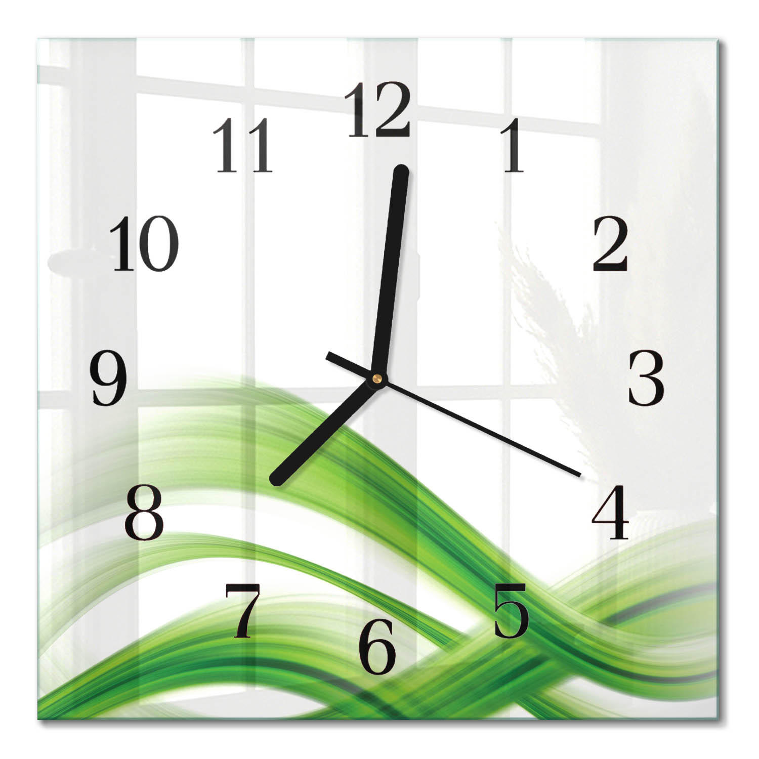 WANDUHR 30x30 cm - Abstrakte Welle - Grün, Glas (30/30/0.4cm) - TULUP