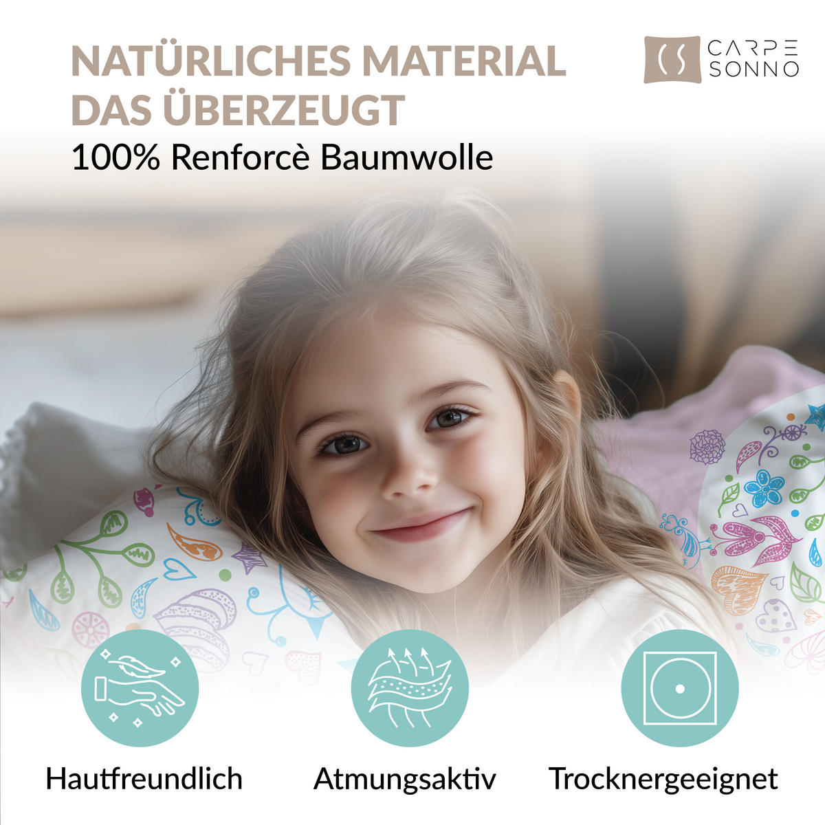 KINDERBETTWÄSCHE 135x200 cm Herz Rosa Mädchen aus 100% Baumwolle - Leuchtet um Dunkeln - Rosa, Textil (135/200cm) - Carpe Sonno