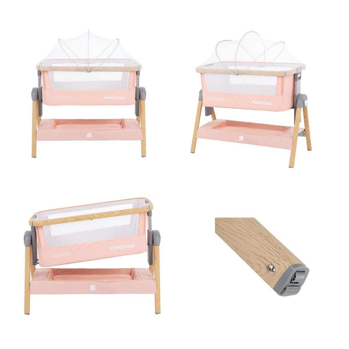 BEISTELLBETT Nanna pink 100 x 48 cm, Laufstall, Anti-Reflux, Moskitonetz, 7-fach verstellbar - Rosa, Metall (45/95cm) - Kikka boo
