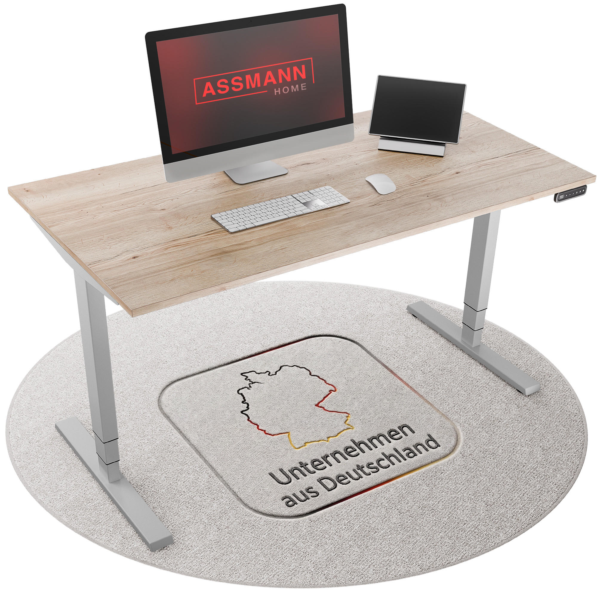 SCHREIBTISCH Elektrisch höhenverstellbarer Schreibtisch Y-Line Eiche Natura Weißaluminium 120/70/62-127cm - Weiß Hochglanz/Silberfarben, Holzwerkstoff/Metall (70/120/127cm) - ASSMANN