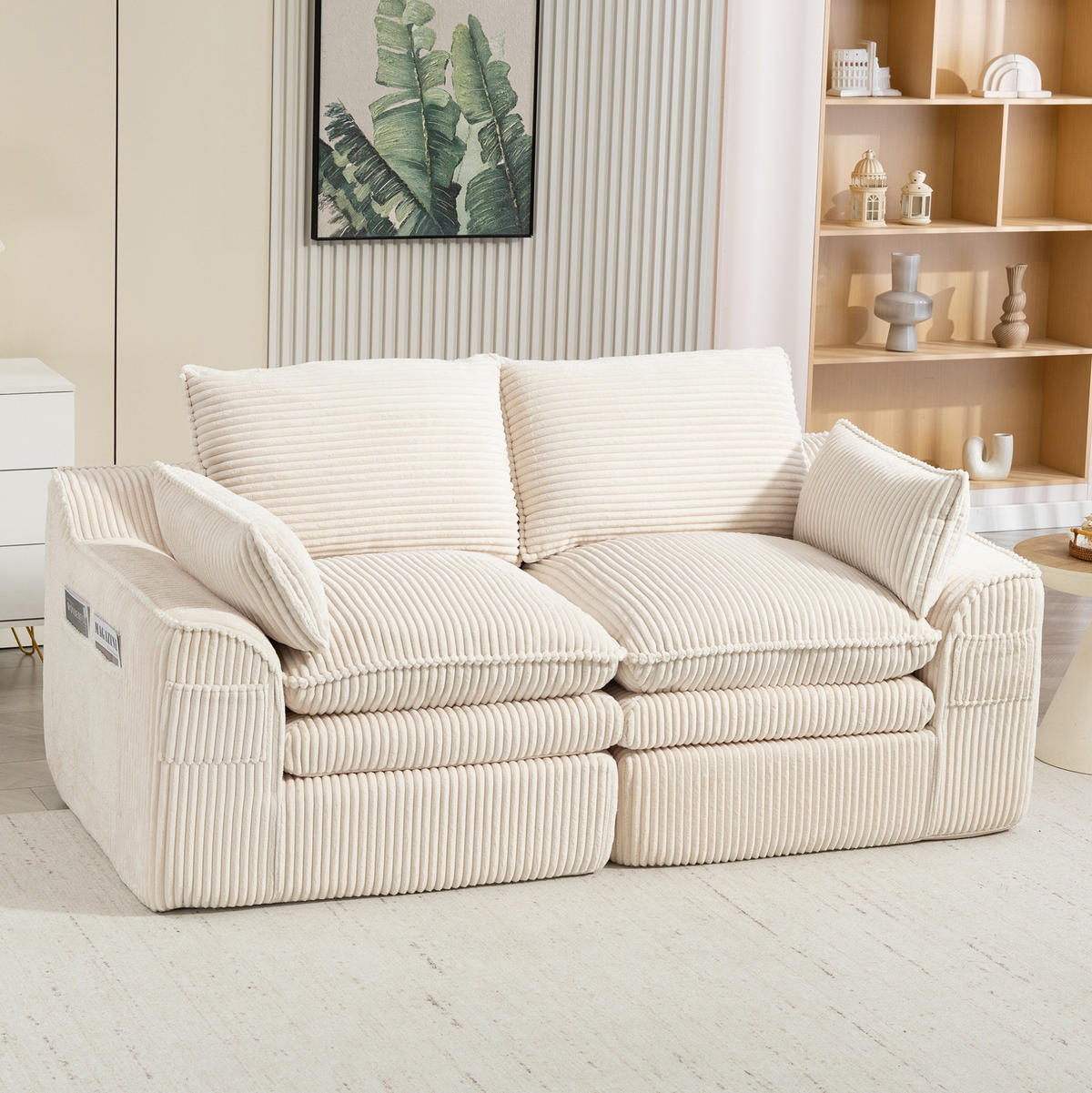 2-SITZER Sofa 191/94/85 cm mit Seitentaschen, Kissen und Federkern, Cordbezug, Beige - Beige, Textil (191/85/94cm) - Redom