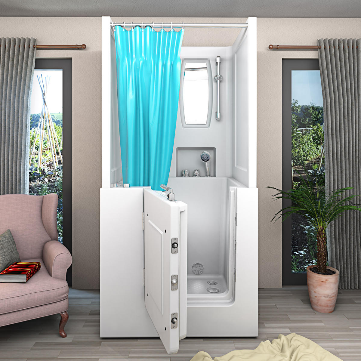 SENIORENDUSCHE Wanne Whirlpool S02D-WP-B-L 100x78x205cm - Weiß, Glas/Kunststoff (100/78/205cm) - AcquaVapore by Sandra Jentho