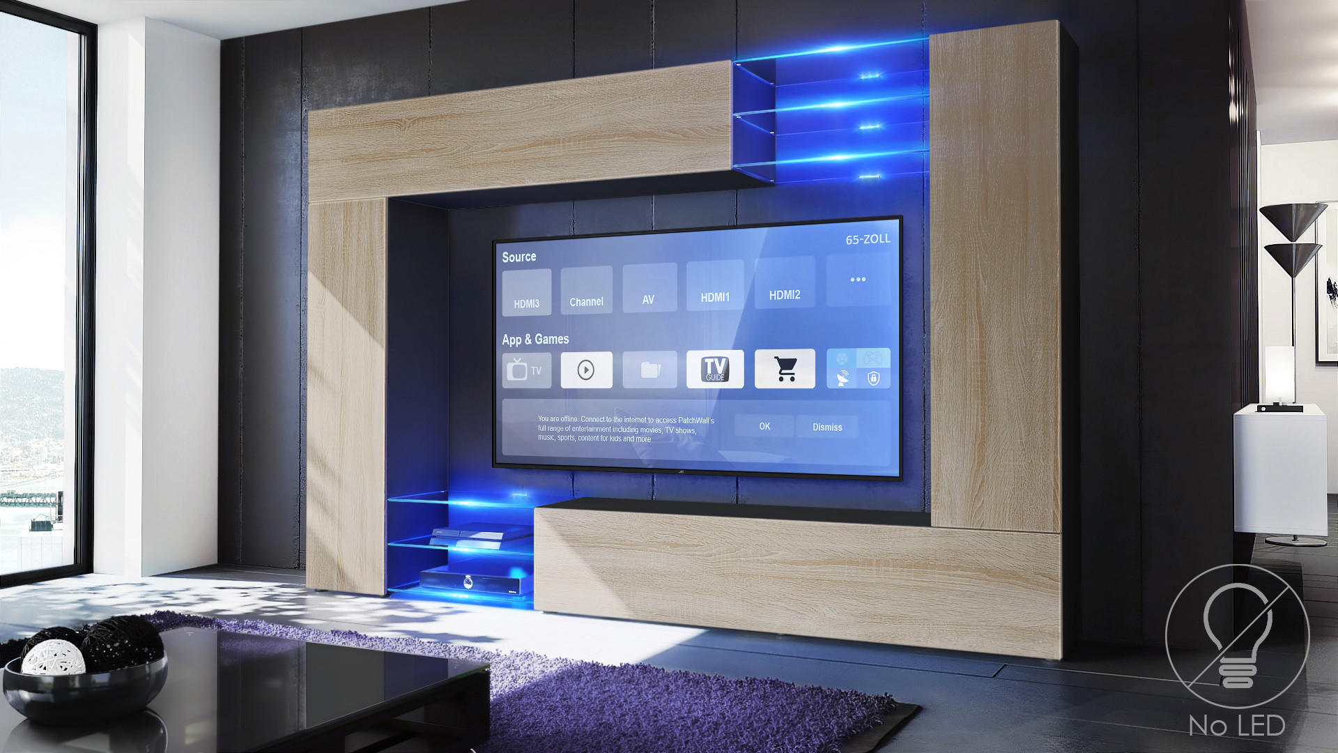 WOHNWAND Mirage Front in Eiche sägerau - Eiche San Remo, Holzwerkstoff (262/182.5/39cm) - Vladon