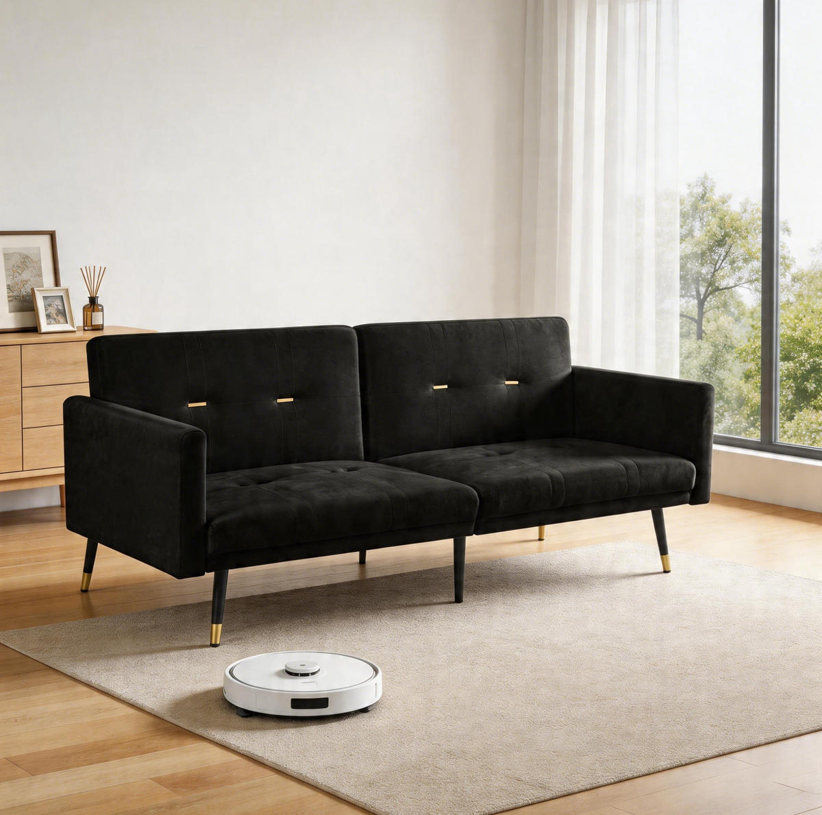 SCHLAFSOFA aus Samt in Schwarz mit verstellbaren Rückenlehnen - Schwarz, Textil (164/70/89cm) - Modfu