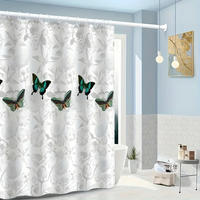 DUSCHVORHANG Schmetterling floral 180 x 180 cm Design Druck wasserdicht - Weiß, Textil (180/180cm) - MCBOSON