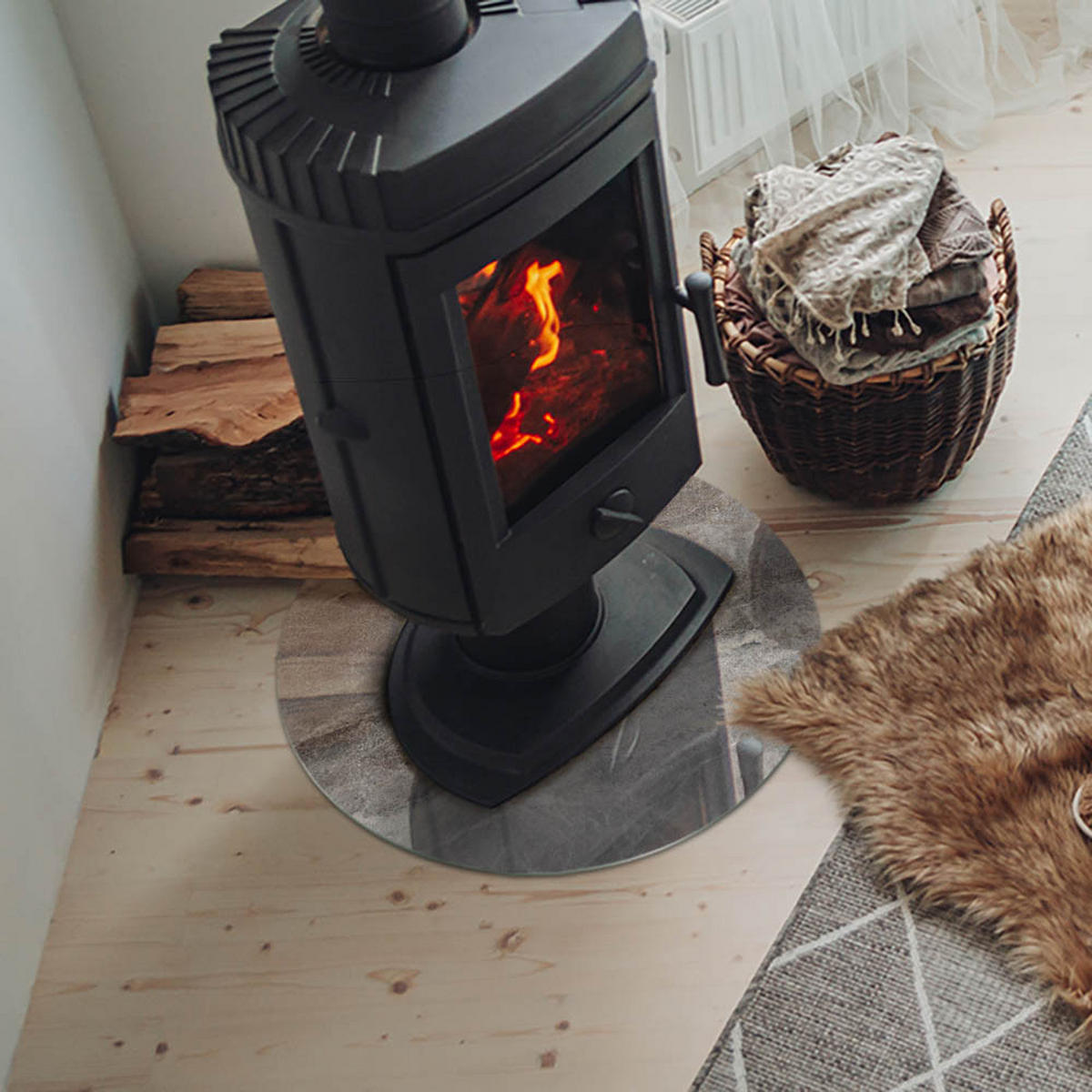 GLASPLATTE für Kamin Ø 50 cm Grau - Grau, Glas (50/50/0.4cm) - ArtPrintCave