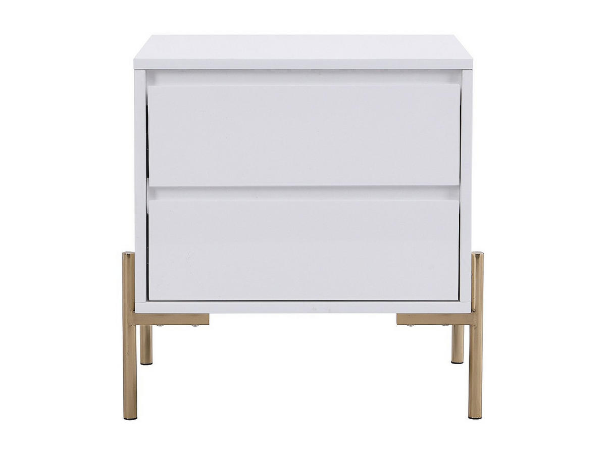 NACHTTISCH mit 2 Schubladen - MDF & Metall - Goldfarben & Weiß lackiert - KORASA - Weiß, Holz (40/50/50cm) - Pascal Morabito