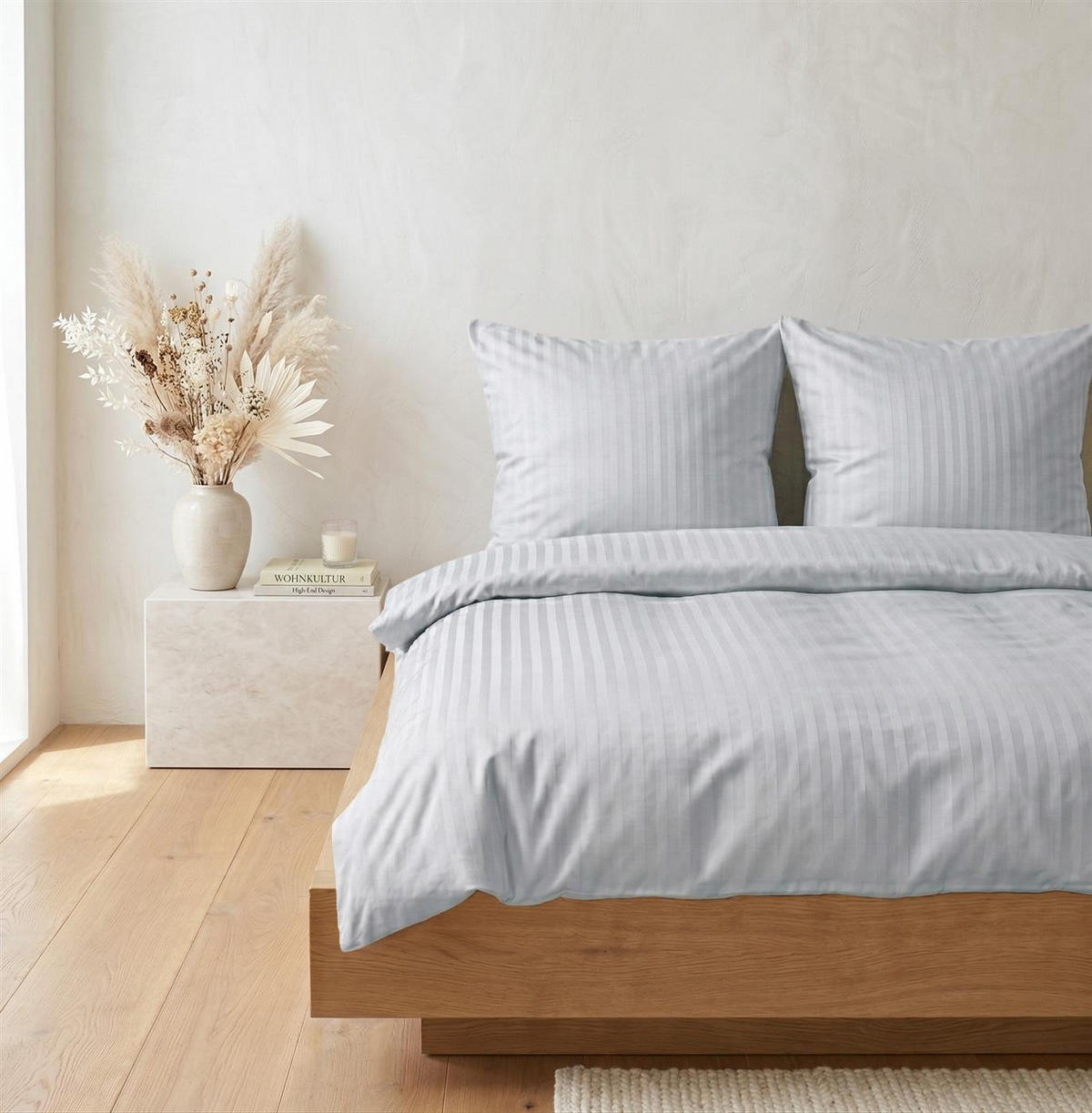BETTWÄSCHE Damast 135x200 Silber Grau gestreift - Silberfarben, Naturmaterialien/Textil (135/200cm) - Carpe Sonno
