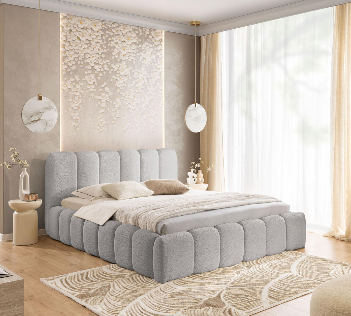 POLSTERBETT MIA mit Bettkasten 180x200,Bubble Bett,Doppelbett mit Stauraum,Lattenrost,Boxspringbett-Optik,ohne Matratze-Grau - Grau, Holz (180/200cm) - Furnistar