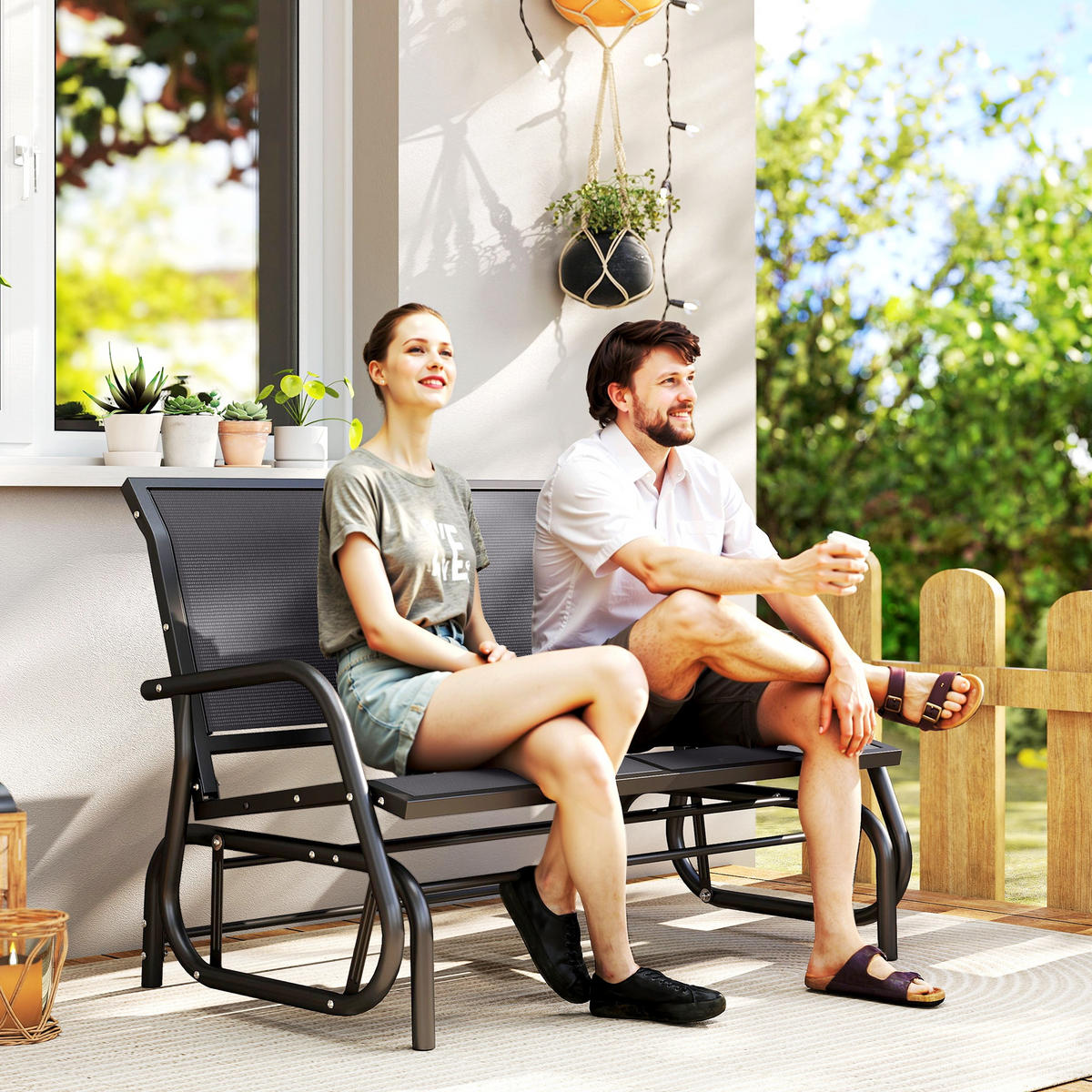 GARTENBANK DE-15233 2-Sitzer mit ergonomischen Armlehnen Grau - Grau, Metall (304.8/215.9/177.8cm) - ComfortXL
