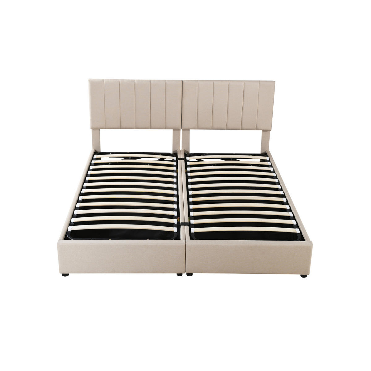 BETT mit hydraulischem Stauraum 180x200 cm Beige umbaubar zu 2x 90 cm - Beige, Metall (180/200cm) - Meubliv