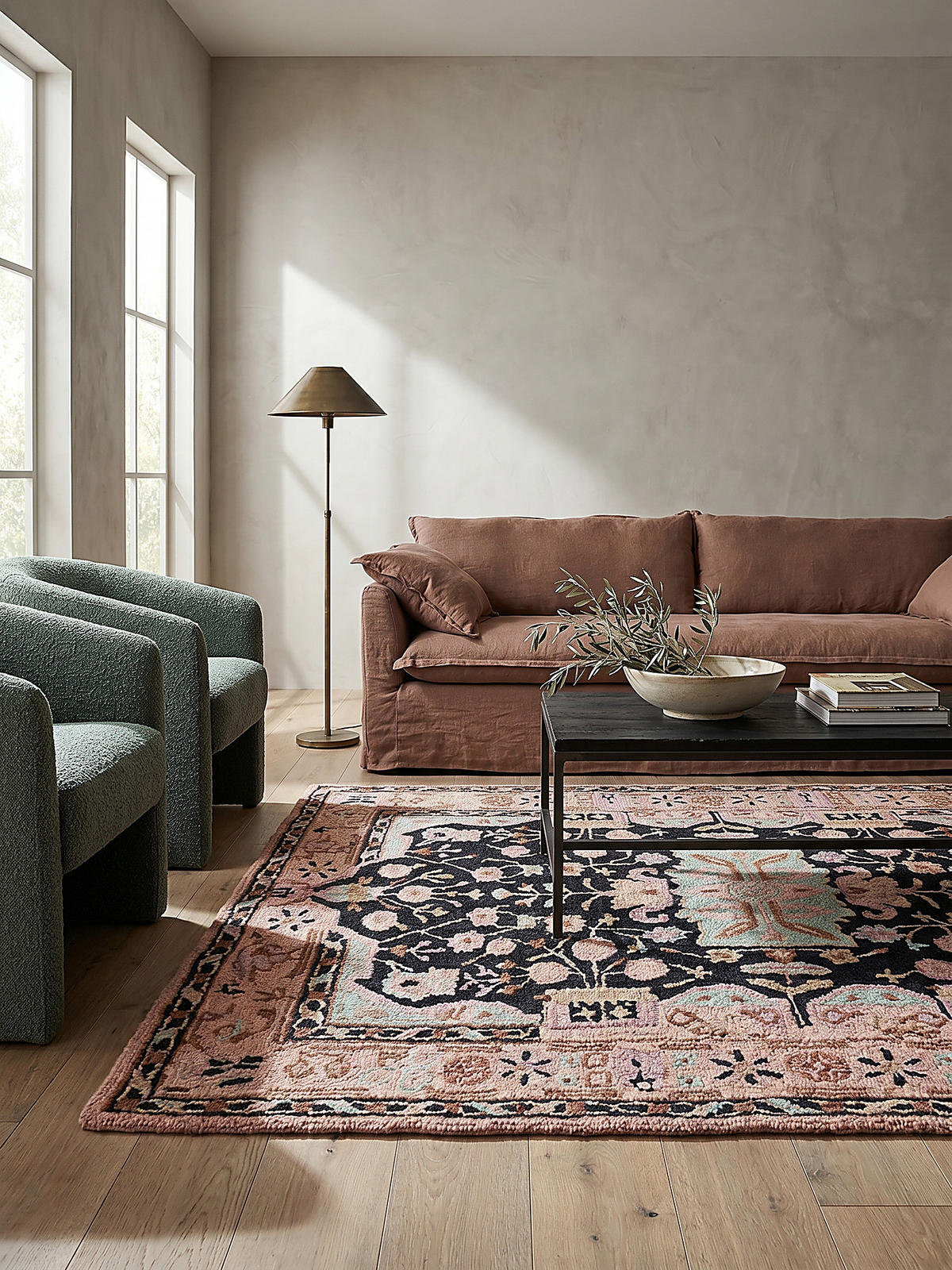 WOLLTEPPICH Orient Traditionelles Blumenmuster, Wohnzimmer Rosa-Schwarz Rechteckig 160x230 - Rosa, Textil (230/160cm) - KADIMA DESIGN