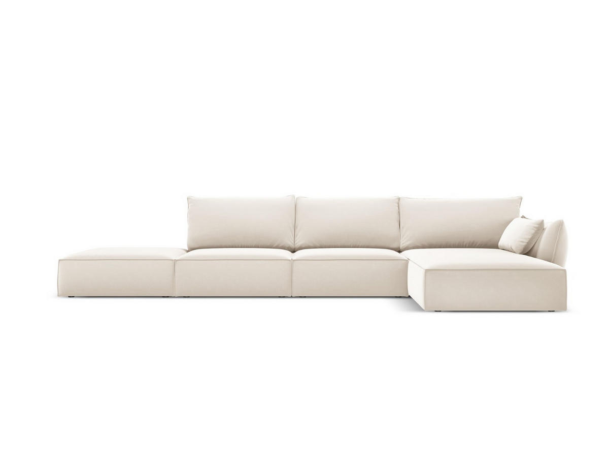 ECKSOFA rechts Kaelle aus Samt leichtes beige 5 Sitzplätze - Creme, Textil (171/364cm) - Micadoni