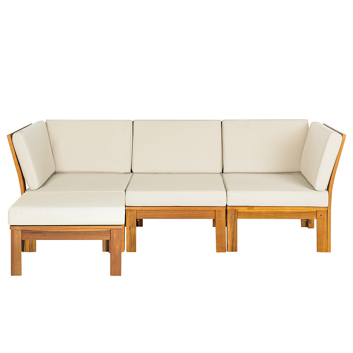 LOUNGESOFA - Webstoff / Akazie massiv - 4-teilig - Weiß, Holz/Textil - home24