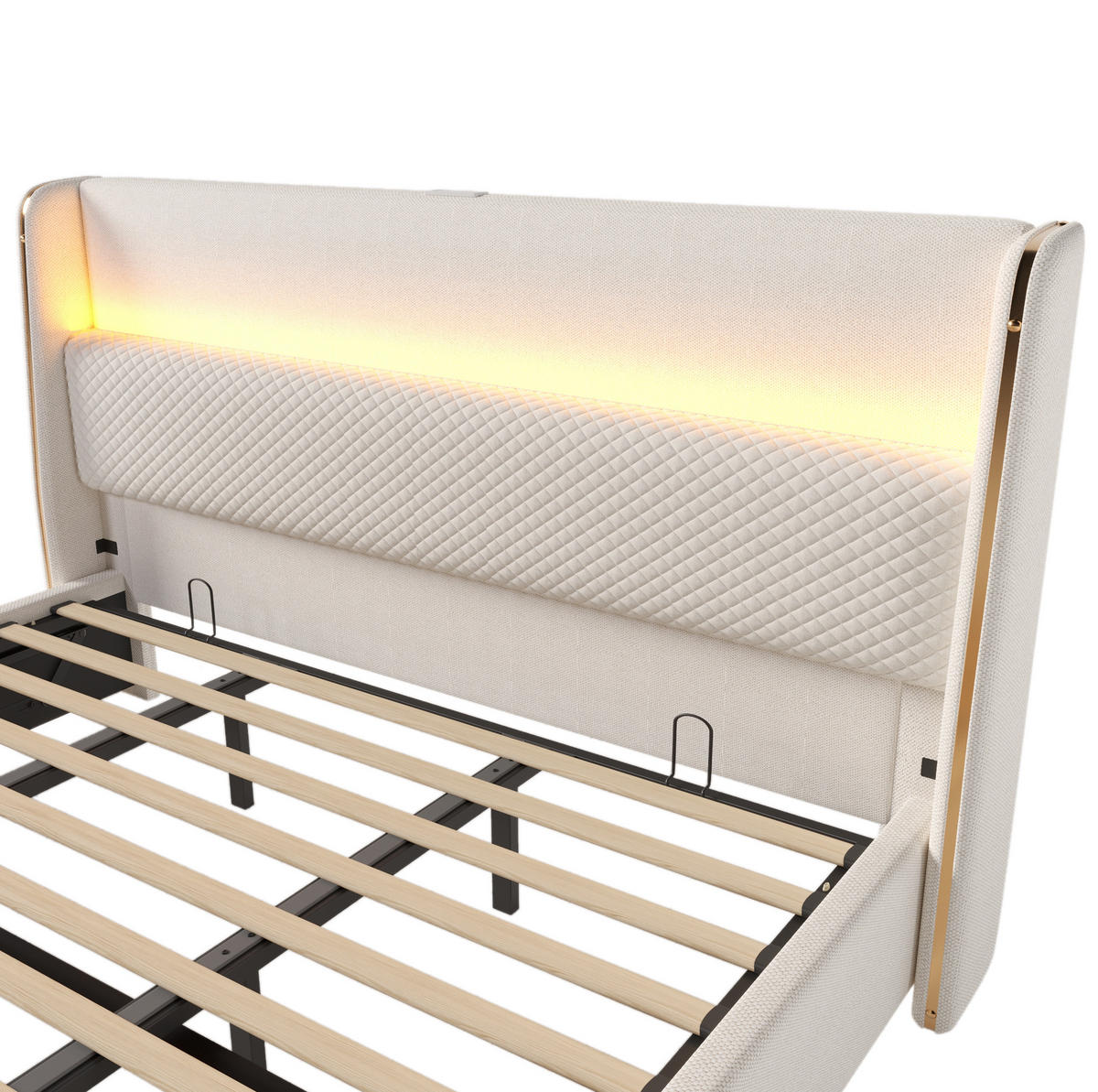 BETT hydraulisch 180x200 cm Leinen Beige mit Stauraum - Beige, Metall (180/200cm) - Meubliv