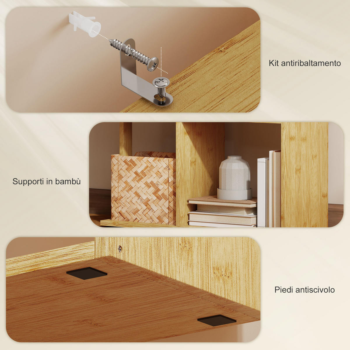 BÜCHERREGAL,ASYMMETRISCH 5-stöckig Bambus 62,5x23x165cm,naturholzfarbe - Beige, Metall (62.5/165/23cm) - Vallsero