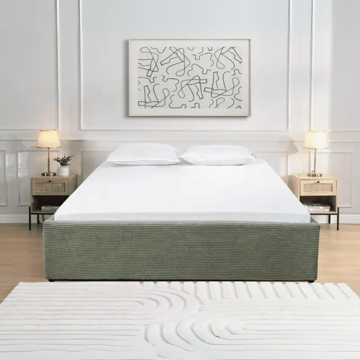 BETTKASTEN bezogen mit samt romy 204/152/36,5 cm - Grün, Holz (190/140cm) - Calicosy