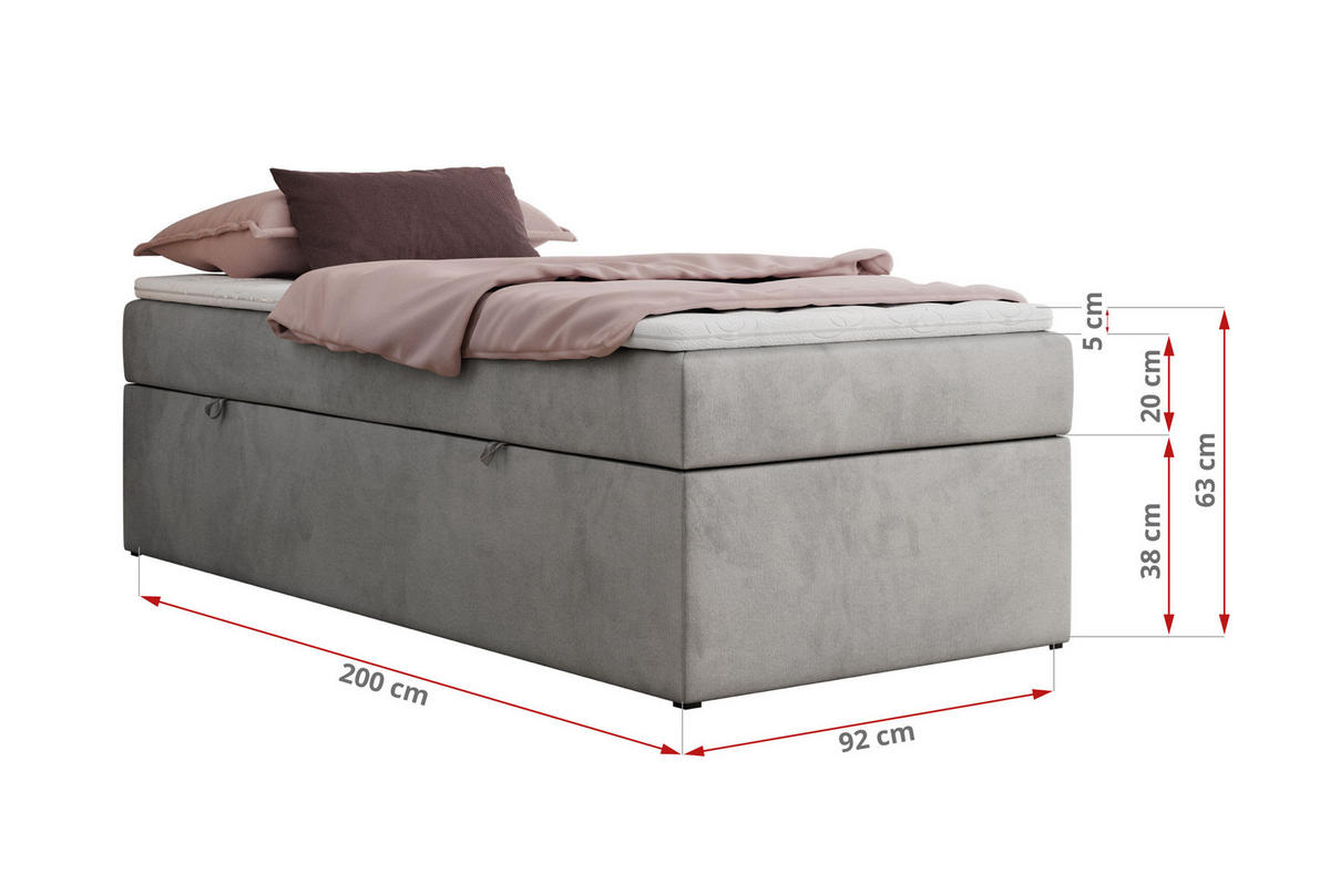BOXBETT ZERO 90/200 - Hellgrau Velvet - H4 - Topper T25 - Hellgrau, Textil (90/200cm) - MKS