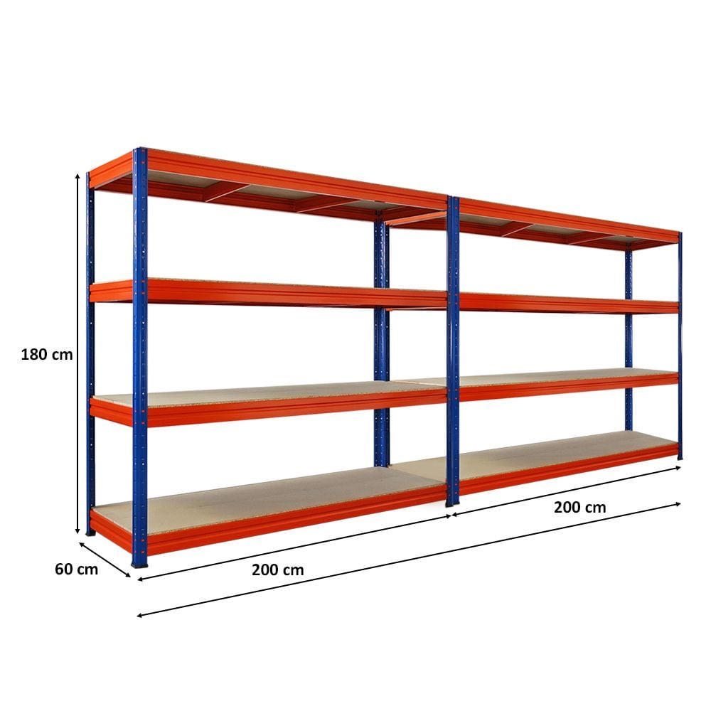 SCHWERLASTREGAL Dino 2er-Set 180x200x60cm Spanplatten-Ebenen Blau/Orange - Blau/Orange, Metall (400/180/60cm) - PROREGAL