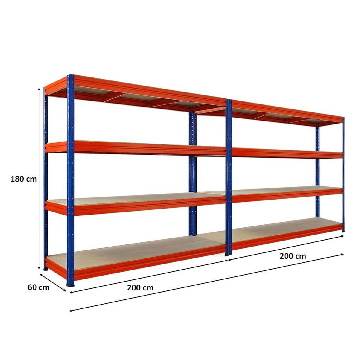 SCHWERLASTREGAL Dino 2er-Set 180x200x60cm Spanplatten-Ebenen Blau/Orange - Blau/Orange, Metall (400/180/60cm) - PROREGAL