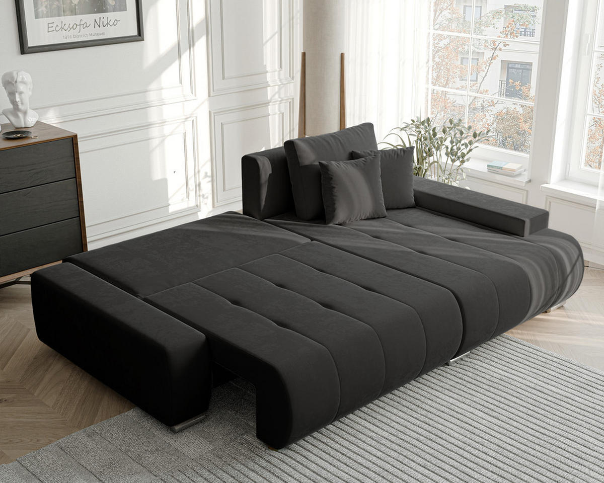 ECKSOFA NIKO Rechts, mit Schlaffunktion und Bettkasten, Anthrazit - Anthrazit, Textil (227/153cm) - Idohome