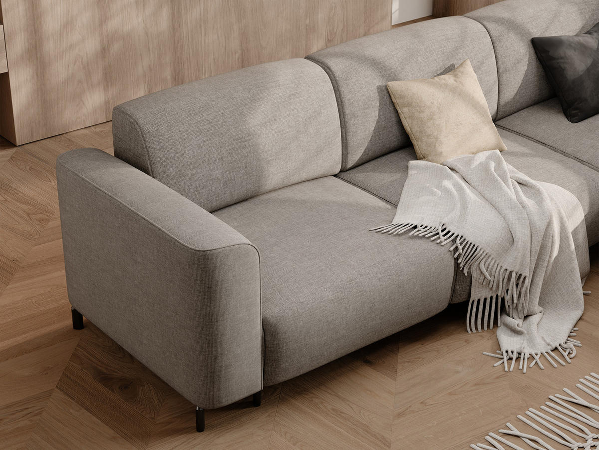 ECKSOFA TORIN Chenille-Stoff in Dark beige - Taupe, Holzwerkstoff/Kunststoff (277/218cm) - Idohome