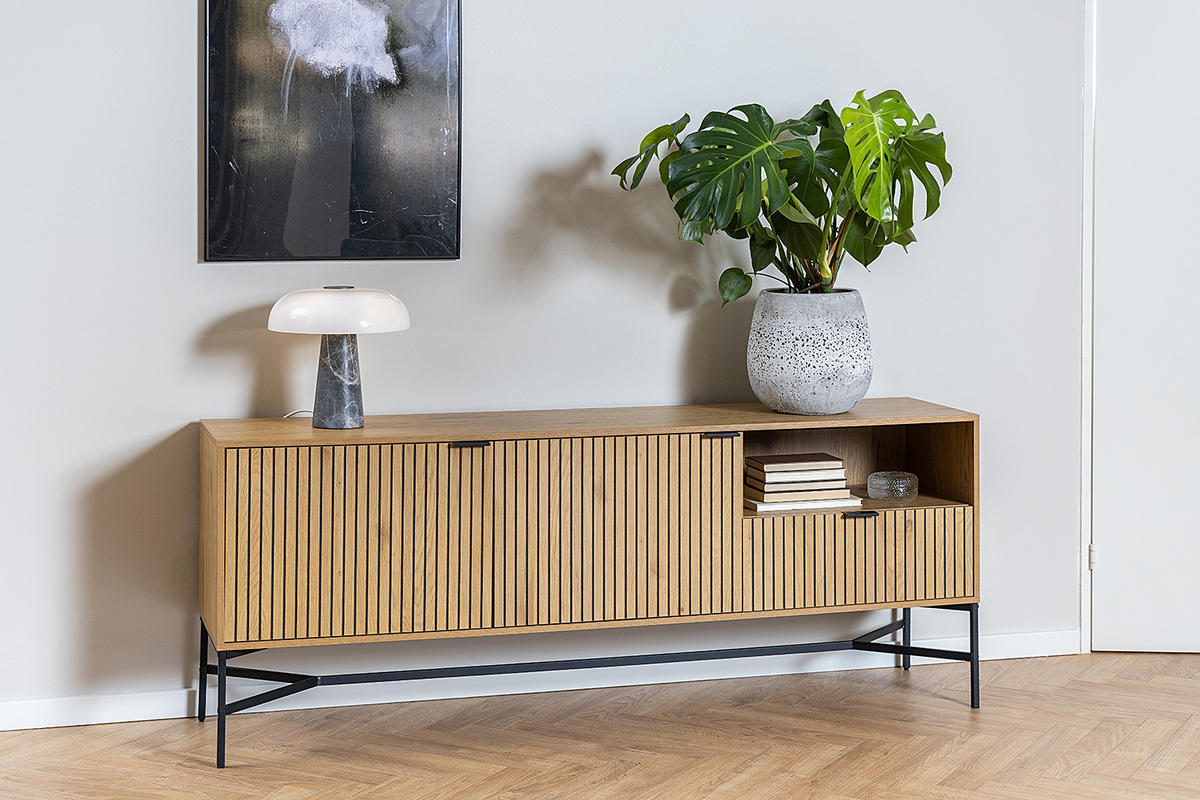 SIDEBOARD - Wildeiche Dekor / Schwarz - Braun, Holzwerkstoff/Metall (180/70/40cm) - home24